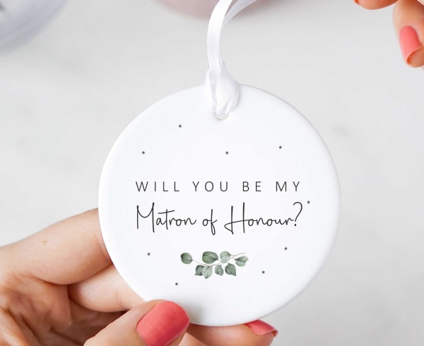 Will You Be My Matron Of Honour? Wedding Proposal Ceramic Keepsake - Eucalyptus Sage Green Design